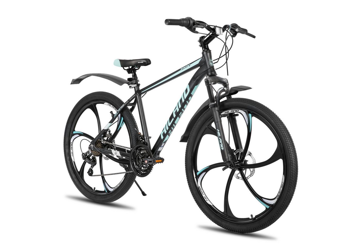 HILAND Mountainbike 26" Aluminium MTB Shimano 18-Gang, 3D/6D Felgen wählbar, 3/6-Speichen-Räder, 18-Gang, mit Schutzblechen, Doppelscheibenbremsen Bild 4