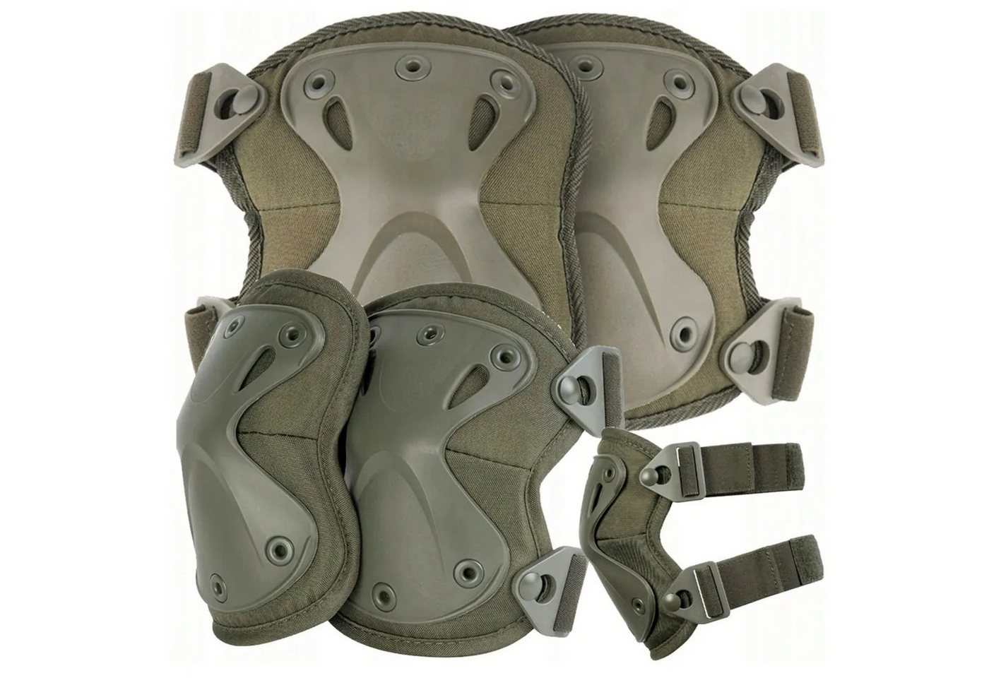 Foxter Protektoren-Set Taktische Knie- & Ellbogenschoner Set Schutzpolster Outdoor (Knie und Ellbogenschoner Set Universalgröße mit Schnellverschluss, Knie Ellbogen Schutzset mit EVA Polsterung für Outdoor Training), EVA-Polsterung, verstellbare Riemen, Schnellverschluss