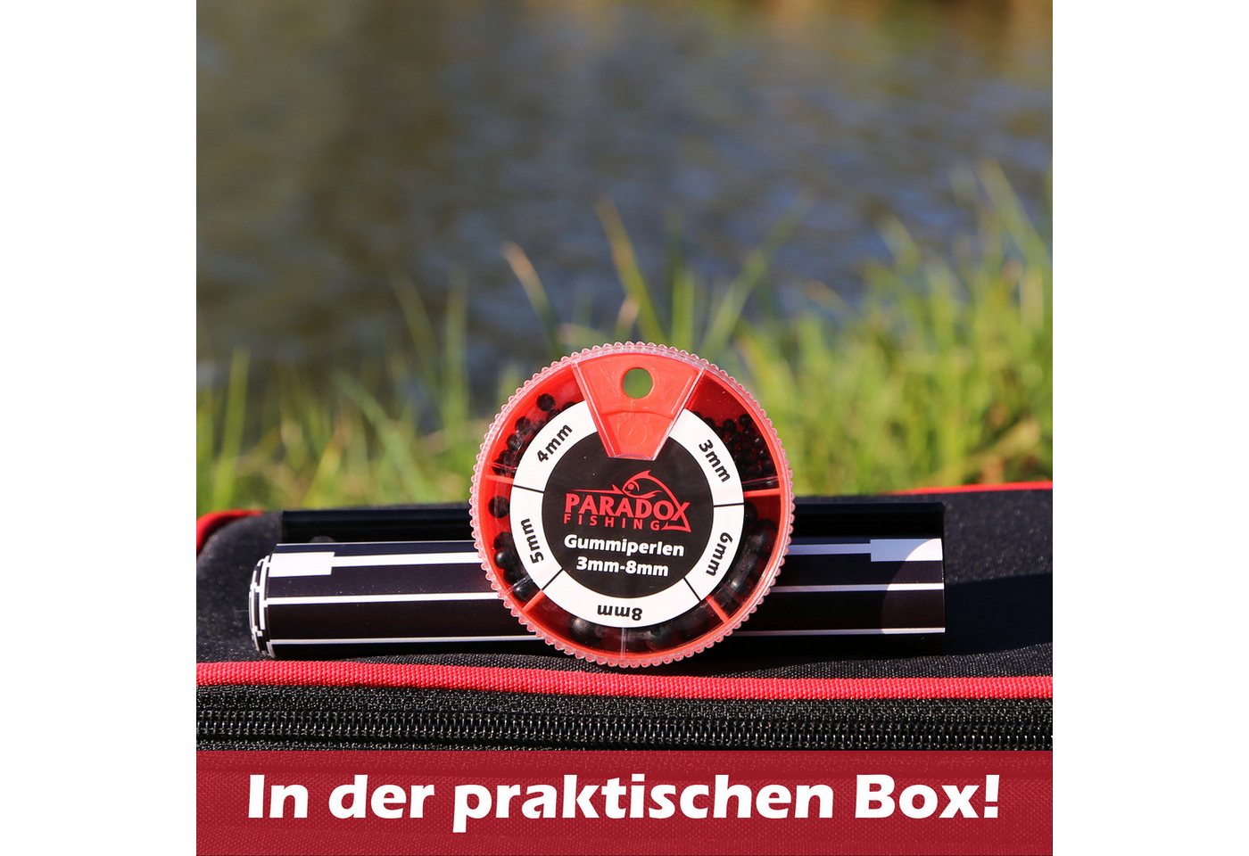 Paradox Fishing Schnurstopper Gummiperlen Set 3mm-8mm 200 Stück, (200-St), Knotenschutz, langlebig, 200 Perlen