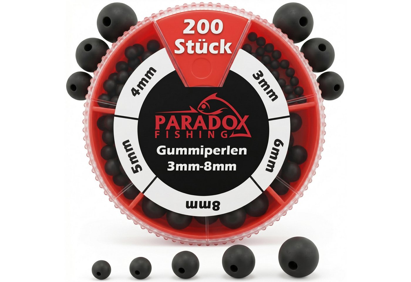 Paradox Fishing Schnurstopper Gummiperlen Set 3mm-8mm 200 Stück, (200-St), Knotenschutz, langlebig, 200 Perlen Bild 5