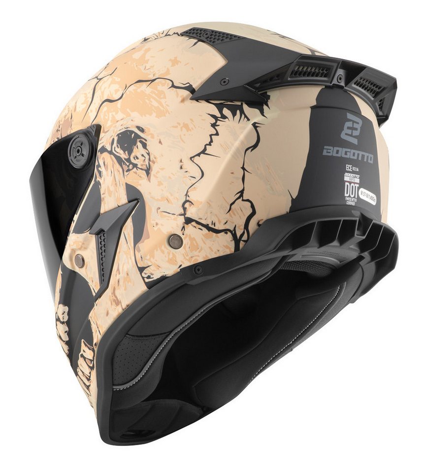 Bogotto Motorradhelm Rapto Skull Helm, Vorbereitet Für Kommunikationssystem,geeignet Brillenträger,vorbe