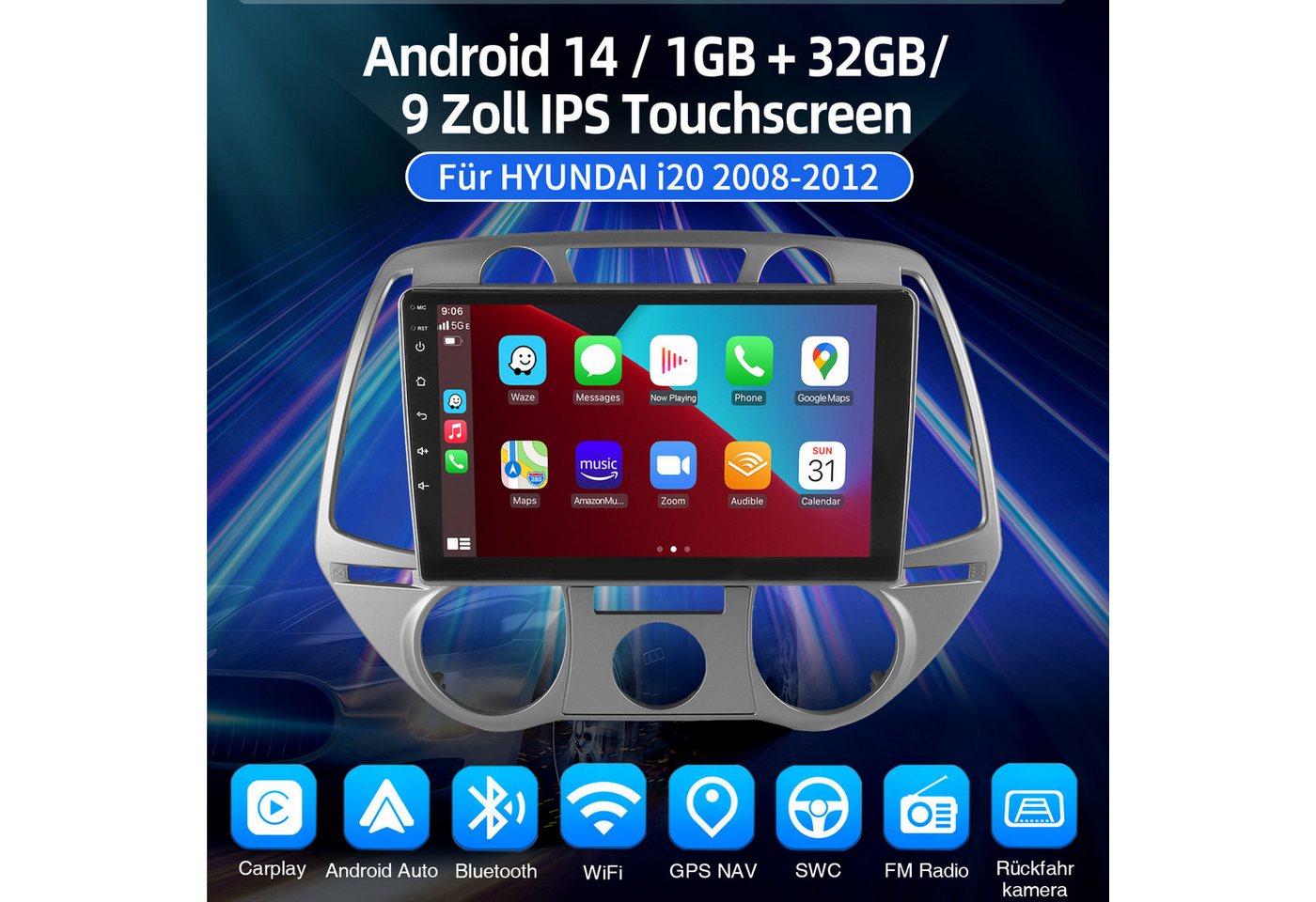 ESSGOO DAB+ Android 15 Carplay Für Hyundai i20 PB 2008-2011 GPS Navi Kam Autoradio (4+64GB(optional), DAB+ (optional), RDS, Mirror Link Apple Carplay Android Auto,ASP) Bild 2