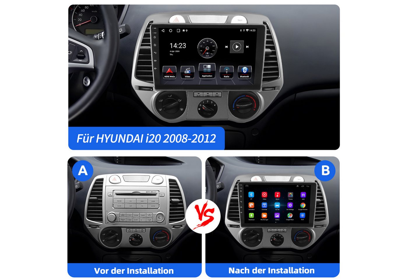 ESSGOO DAB+ Android 15 Carplay Für Hyundai i20 PB 2008-2011 GPS Navi Kam Autoradio (4+64GB(optional), DAB+ (optional), RDS, Mirror Link Apple Carplay Android Auto,ASP) Bild 4