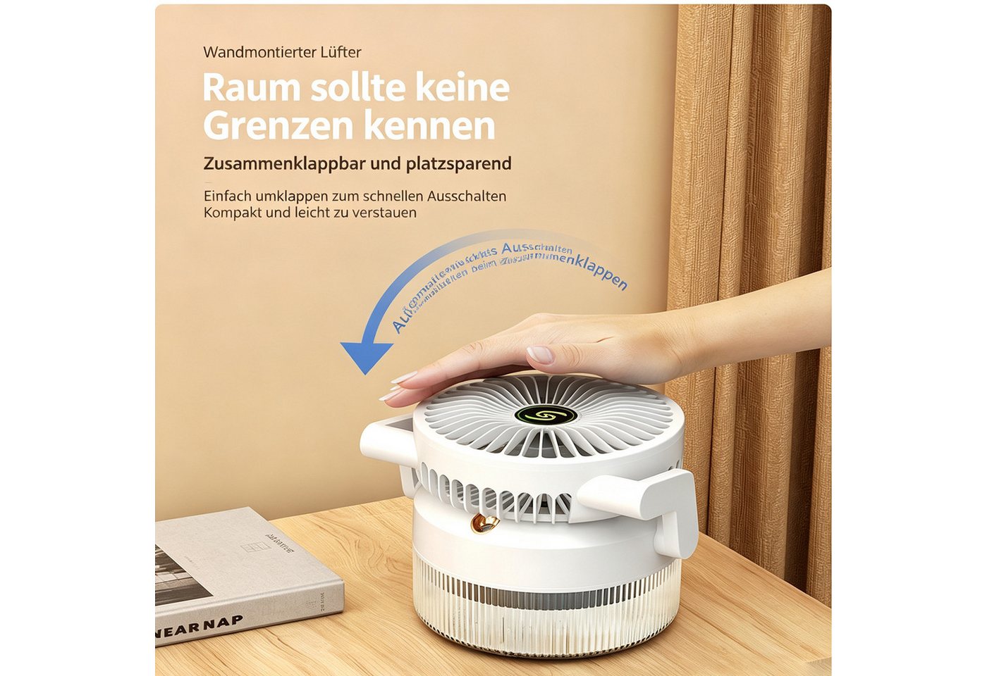 MOPUEA Tischventilator Sprühventilator mit 800-ml-Wassertank und RGB-Beleuchtung, Zusammenklappen, 3 Windstufe, Leiser, USB, für Wohnmobile, Homeoffice Bild 4