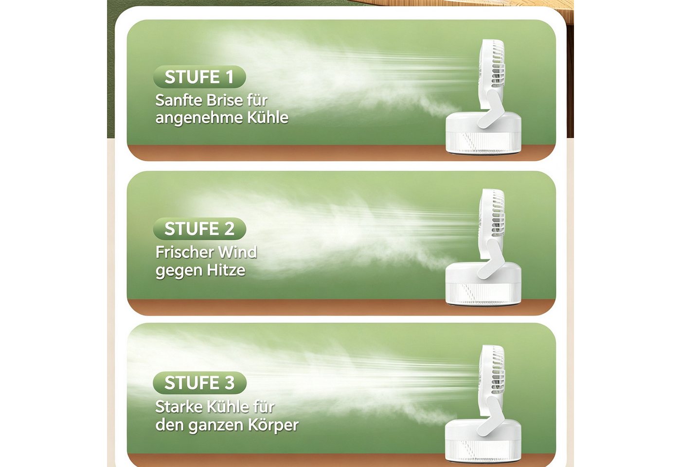 MOPUEA Tischventilator Sprühventilator mit 800-ml-Wassertank und RGB-Beleuchtung, Zusammenklappen, 3 Windstufe, Leiser, USB, für Wohnmobile, Homeoffice Bild 5