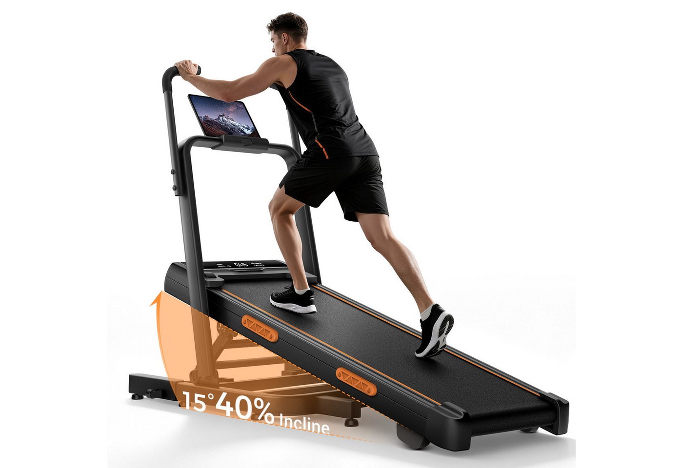 BAYMATE Laufband Für Zuhause Laufbänder (130 cm extra lange Handläufe für mehr Stabilität, leiser Betrieb, perfekt fürs Homeoffice, für mehr Stabilität, platzsparendes 15 cm Design), 40 % Steigung, 12 km/h, ideal für Zuhause Bild 3