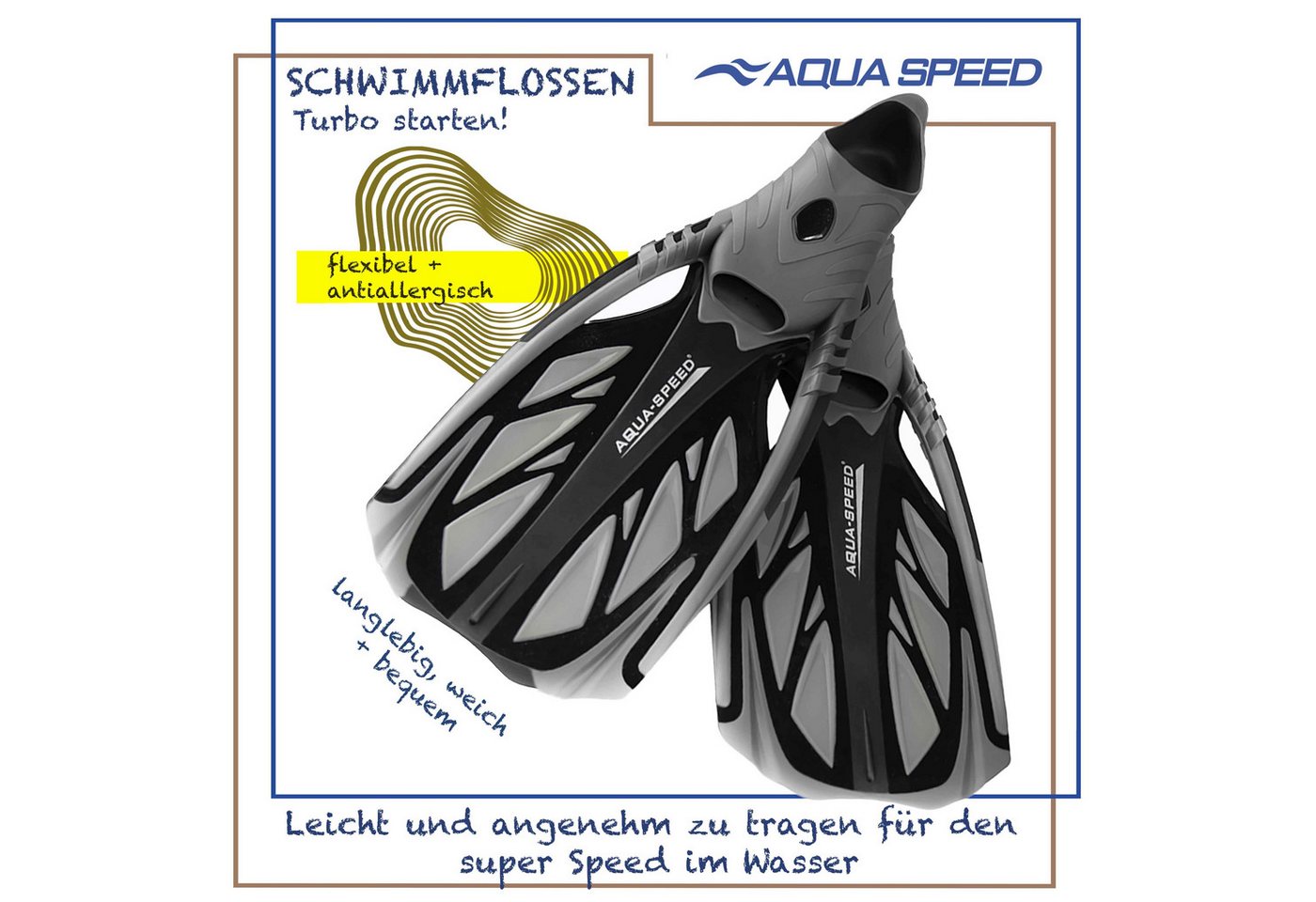 Aqua Speed Flosse INOX – Perfekt für mühelose Tauchgänge Größe 42/43 (Taucherflossen mit ergonomischer Passform – Flexibel & stark), Gummierte Verstärkungen – Stabilität & Schutz vor Schäden Bild 3