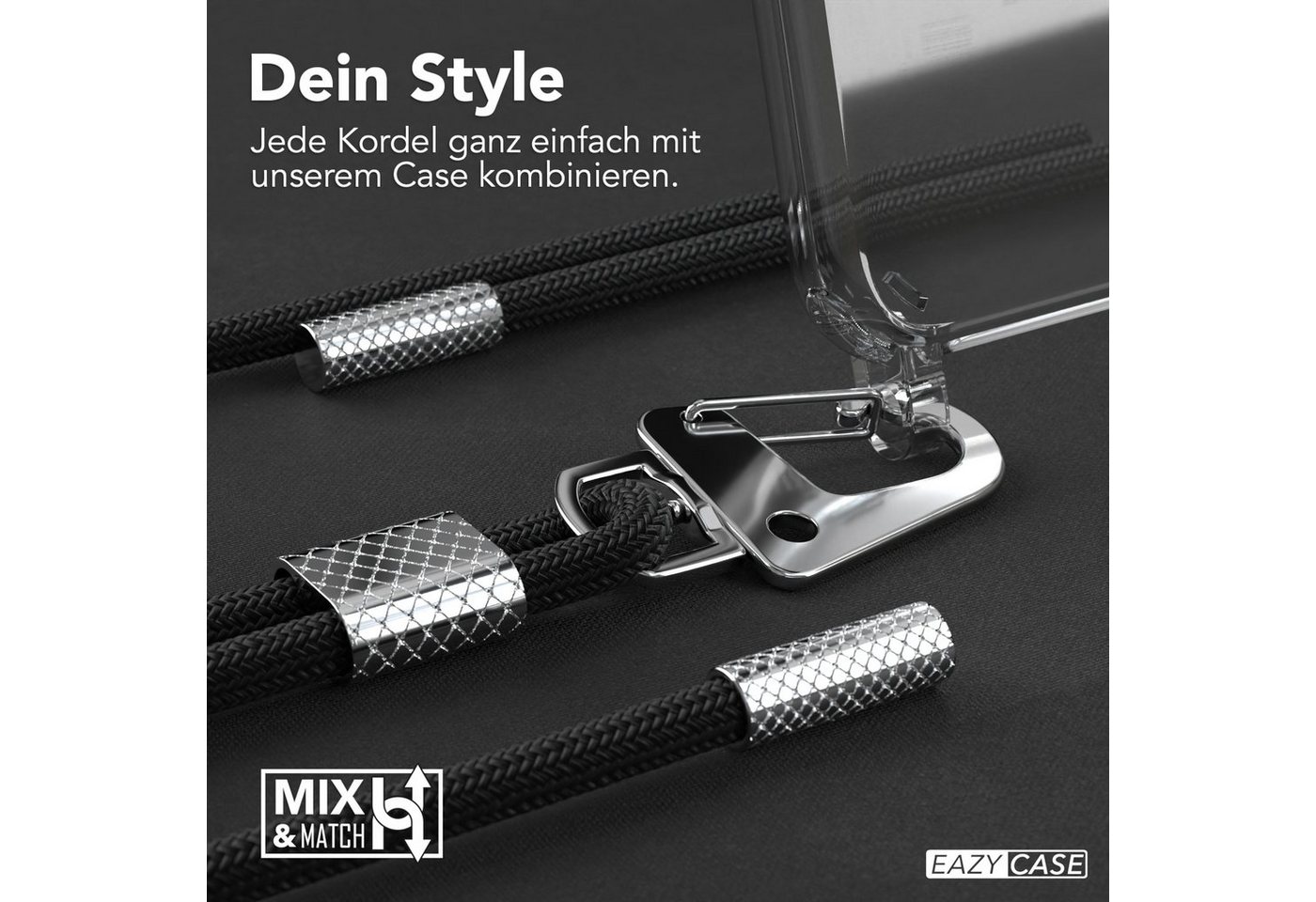 EAZY CASE Handykette Silikonhülle mit Kette für Apple iPhone 11 Pro Max 6,5 Zoll, Ketten Hülle Transparent Case Kettenhülle abnehmbare Kordel Schwarz