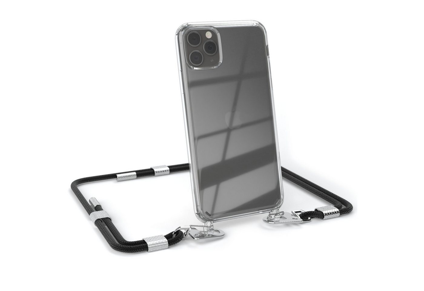 EAZY CASE Handykette Silikonhülle mit Kette für Apple iPhone 11 Pro Max 6,5 Zoll, Ketten Hülle Transparent Case Kettenhülle abnehmbare Kordel Schwarz Bild 2