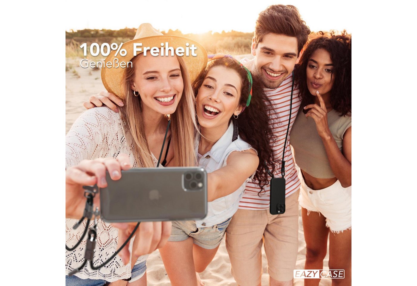 EAZY CASE Handykette Silikonhülle mit Kette für Apple iPhone 11 Pro Max 6,5 Zoll, Ketten Hülle Transparent Case Kettenhülle abnehmbare Kordel Schwarz Bild 4