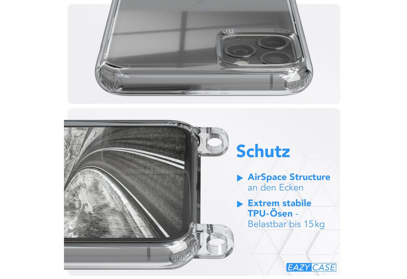 EAZY CASE Handykette Silikonhülle mit Kette für Apple iPhone 11 Pro Max 6,5 Zoll, Ketten Hülle Transparent Case Kettenhülle abnehmbare Kordel Schwarz Bild 5