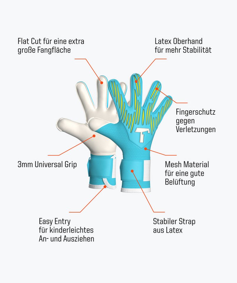T1TAN Torwarthandschuhe Kinder Rebel Sky Blue mit Fingerschutz Bild 3