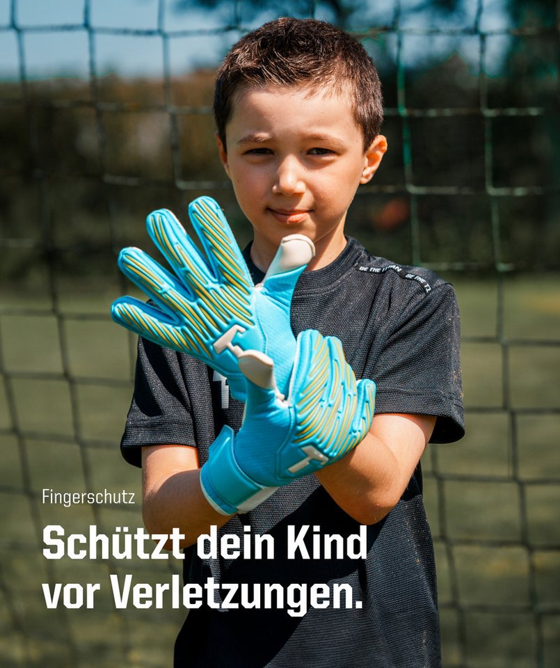 T1TAN Torwarthandschuhe Kinder Rebel Sky Blue mit Fingerschutz Bild 4