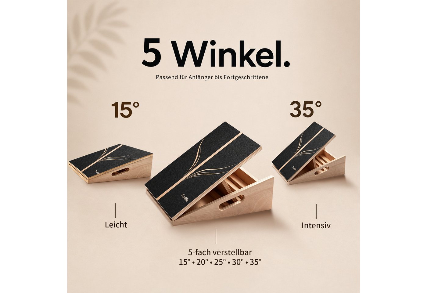 FunLife Balanceboard Slant Board BERG & FLOW Design-Edition, 5 Neigungswinkel, aus Mehrschichtholz, rutschfest, bis 150 kg