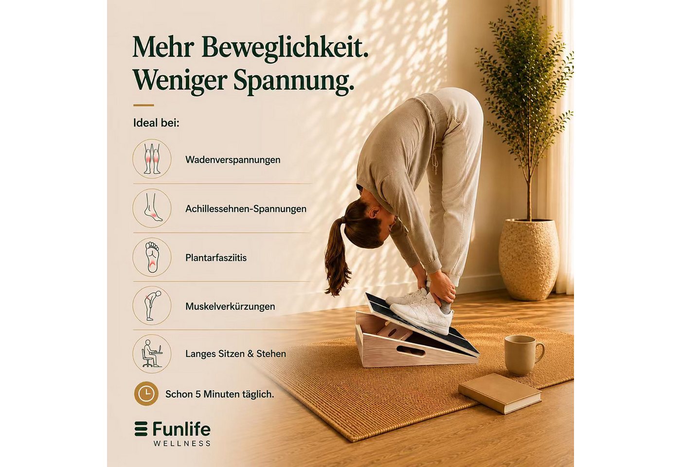 FunLife Balanceboard Slant Board BERG & FLOW Design-Edition, 5 Neigungswinkel, aus Mehrschichtholz, rutschfest, bis 150 kg Bild 2