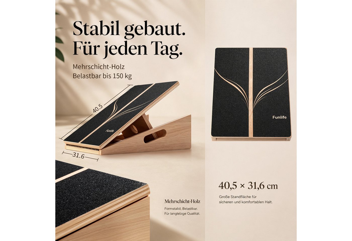 FunLife Balanceboard Slant Board BERG & FLOW Design-Edition, 5 Neigungswinkel, aus Mehrschichtholz, rutschfest, bis 150 kg Bild 3
