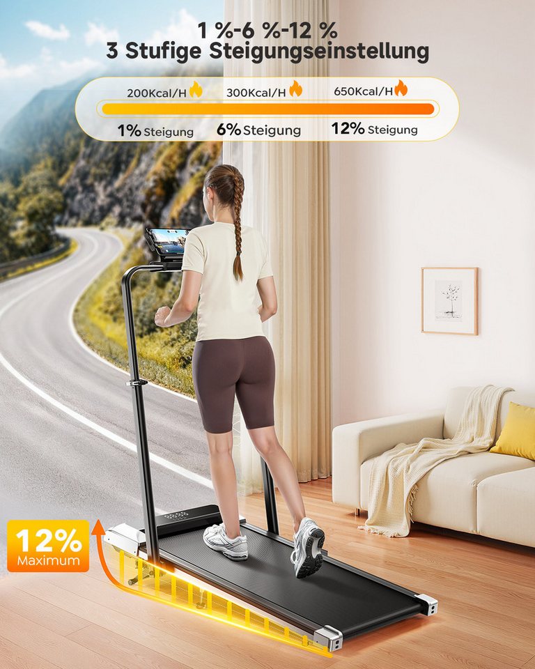 Laresar Laufband 12% Steigung, 6-in-1 zum Gehen und Laufen 0,75-2,5 PS Faltbares, mit höhenverstellbarer Armlehne LED-Display Indoor-Heimtrainer Bild 4
