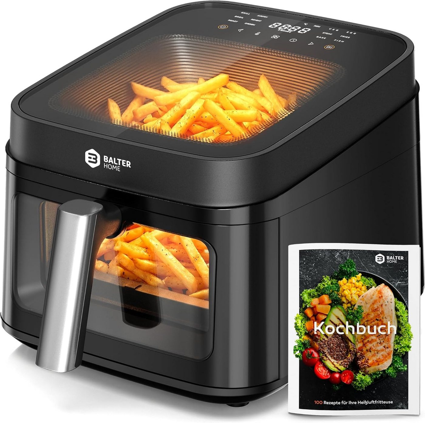 Balter Heißluftfritteuse, 1700 W, Airfryer, 6,5 L, transparentem Deckel und Sichtfenster Bild 2