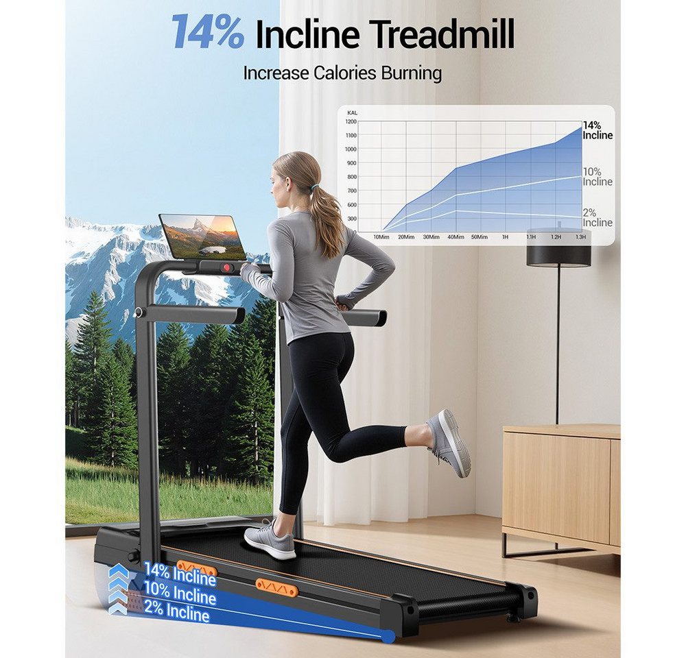 ROBORE Laufband Klappbares Laufband mit 14 % Steigung, 2,5-PS-Motor, bis zu 10 km/h, 150 kg Belastbarkeit, LED-Anzeige und Fernbedienung Bild 5