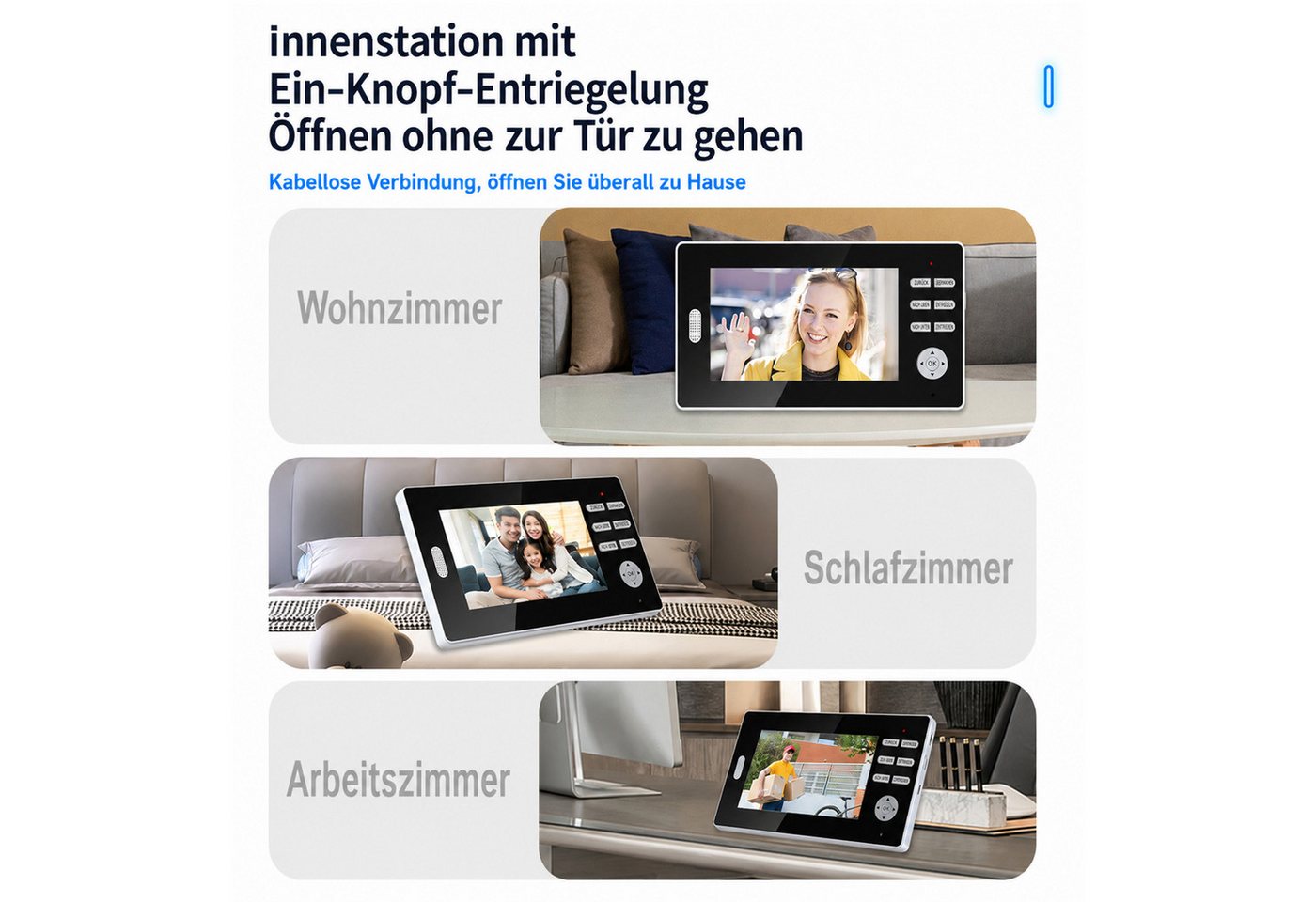 MOPUEA Video-Türsprechanlage 7 Zoll HD Video-Türsprechanlage Drahtlose Türklingelkamera (Türsprechanlage, 7 Zoll Video Türsprechanlage mit Kamera und Nachtsicht, Nachtsicht, Gegensprechen, LCD-Display, Fernsteuerung) Bild 4