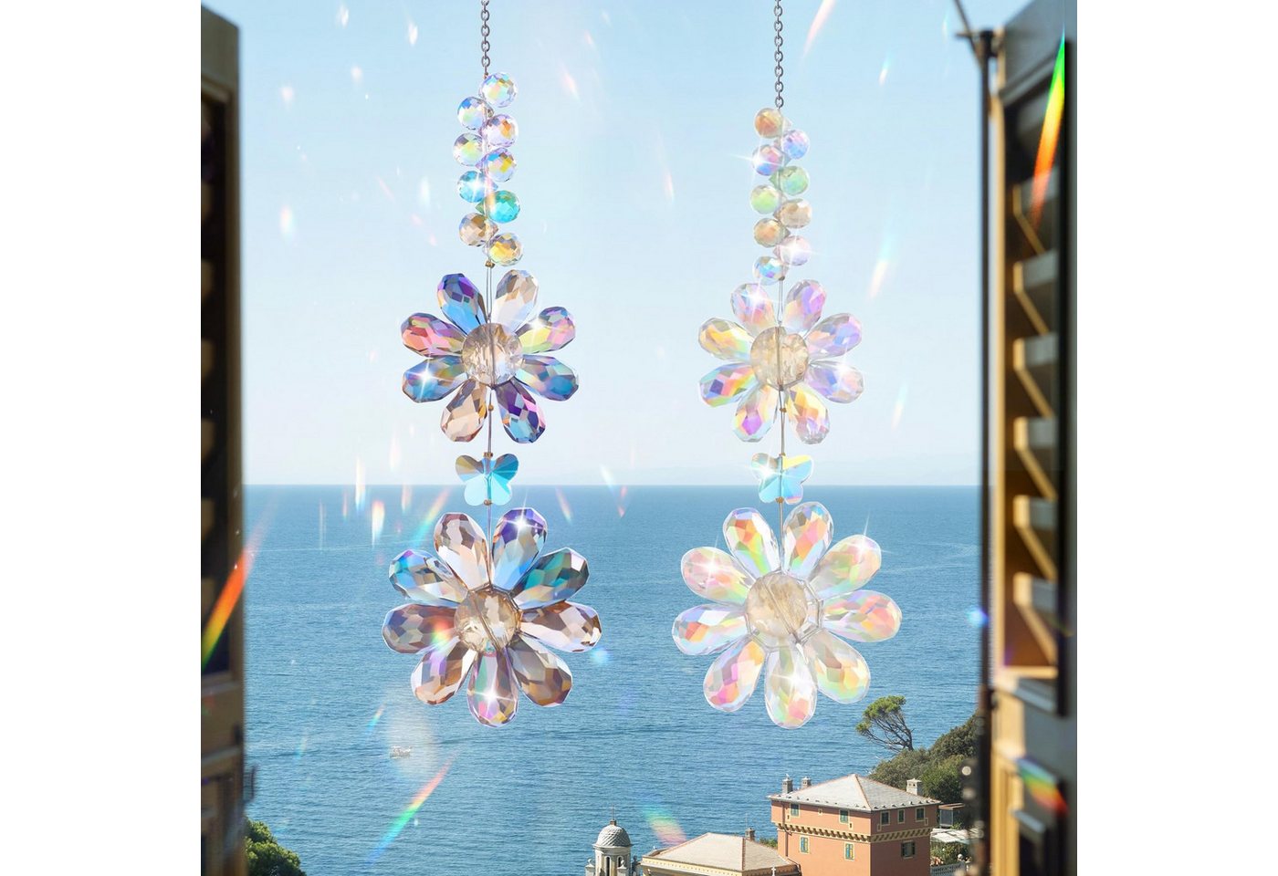 FOUORTUNATE-BEE Windspiel 2er Set Kristall Sonnenfänger Windspiel für Garten & Deko (Kristall Windspiel zum Aufhängen – Garten- und Fensterdeko, 2 St., Sonnenfänger Kristall Fenster Sonne Perlen Anhänger Deko) Bild 5