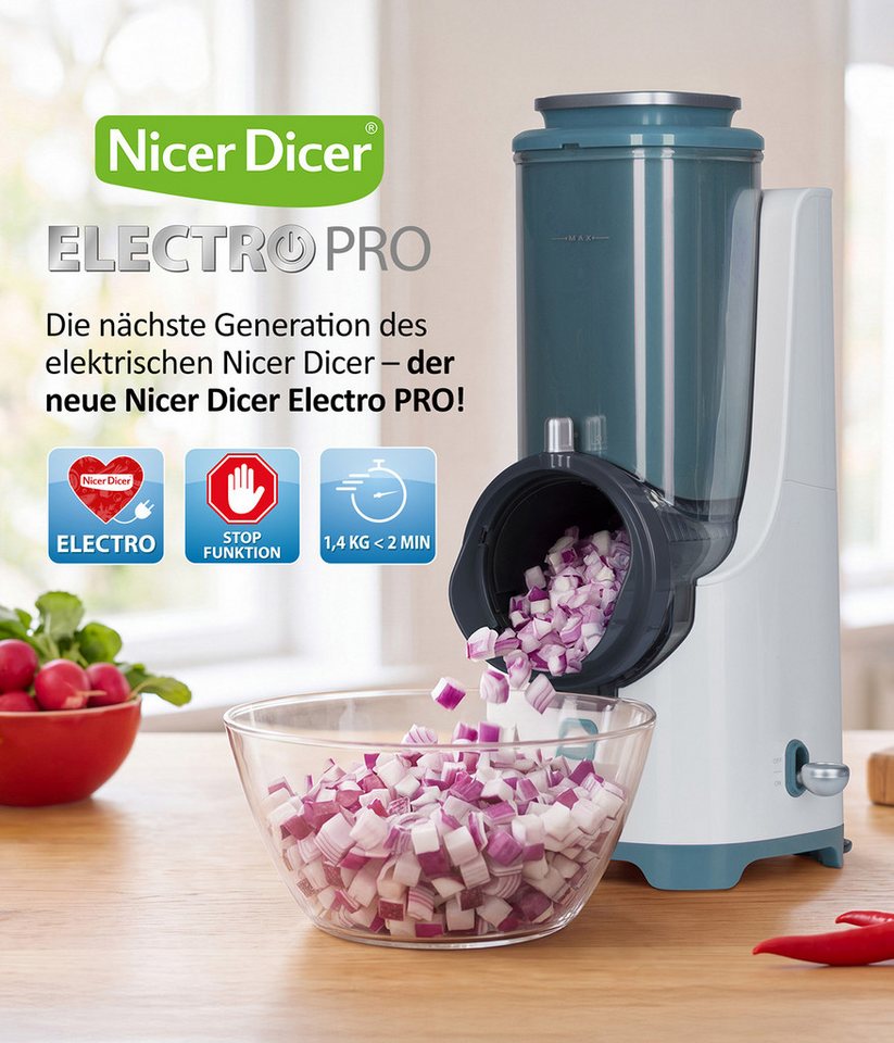 Genius Gemüseschneider Nicer Dicer Electro PRO Set 32-tlg., sage, Gemüseschneider, 80 W, Präzise und gleichmäßige Ergebnisse in Sekundenschnelle Bild 2