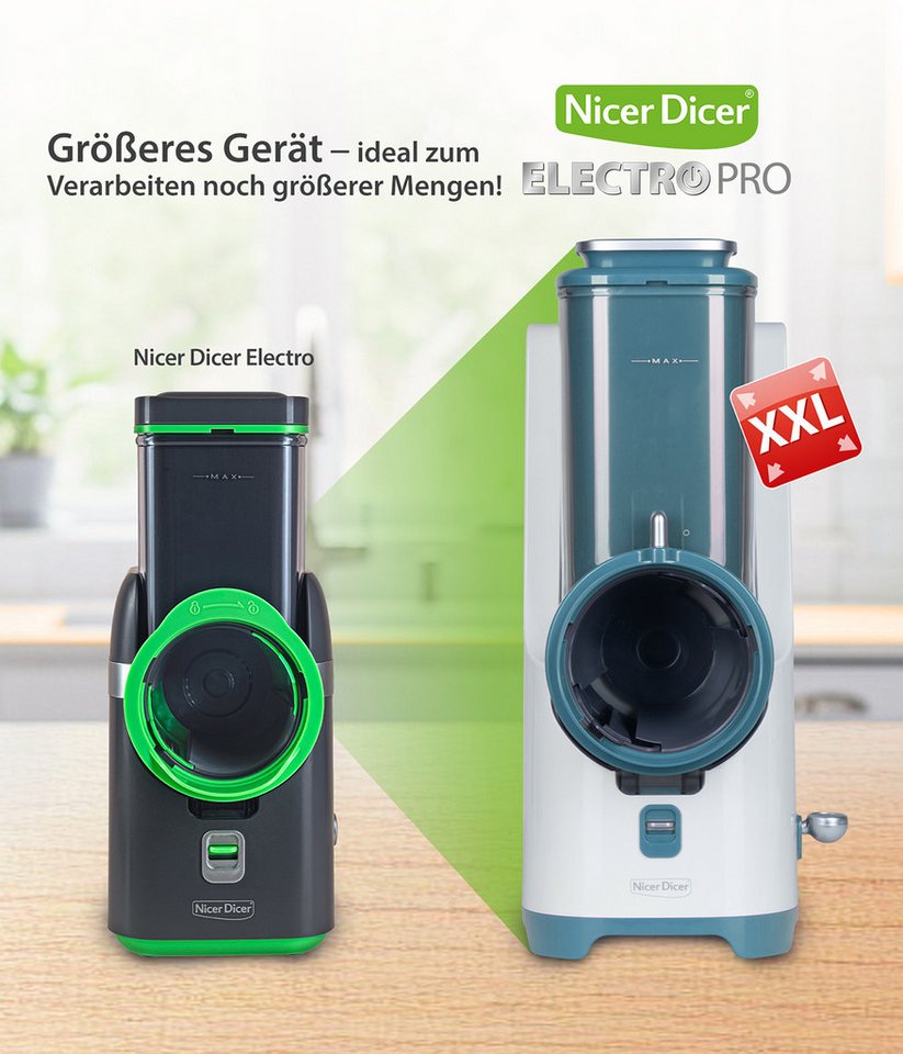 Genius Gemüseschneider Nicer Dicer Electro PRO Set 32-tlg., sage, Gemüseschneider, 80 W, Präzise und gleichmäßige Ergebnisse in Sekundenschnelle Bild 3