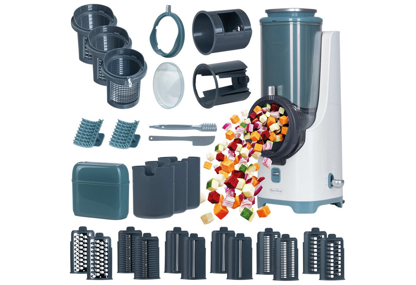 Genius Gemüseschneider Nicer Dicer Electro PRO Set 32-tlg., sage, Gemüseschneider, 80 W, Präzise und gleichmäßige Ergebnisse in Sekundenschnelle Bild 5