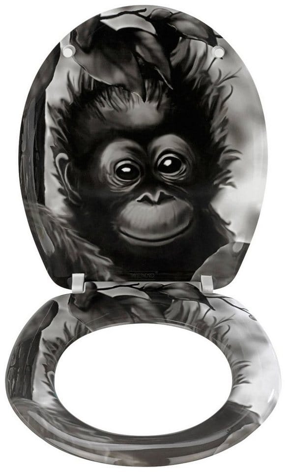 WENKO WC-Sitz »Affe«, Duroplast, oval - schwarz