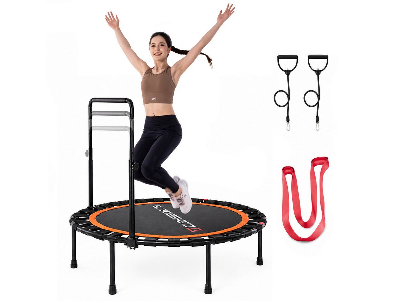 CITYSPORTS Fitnesstrampolin Mini-Trampolin mit Haltegriff 3-fach höhenverstellbar, Ø101cm, mit elastischem Bandsystem, höhenverstellbarer Griff Bild 4