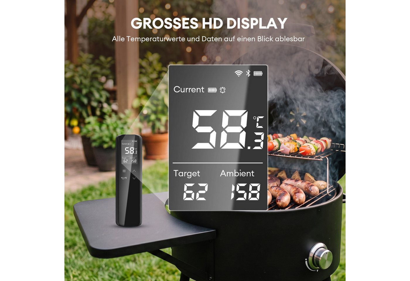 CkeyiN Bratenthermometer WiFi Bluetooth Grillthermometer mit 6 Sensoren App-Steuerung 2600mAh, Akku IP67 Wasserdicht Fleischthermometer für Smoker, Grill, Ofen Küche Bild 3