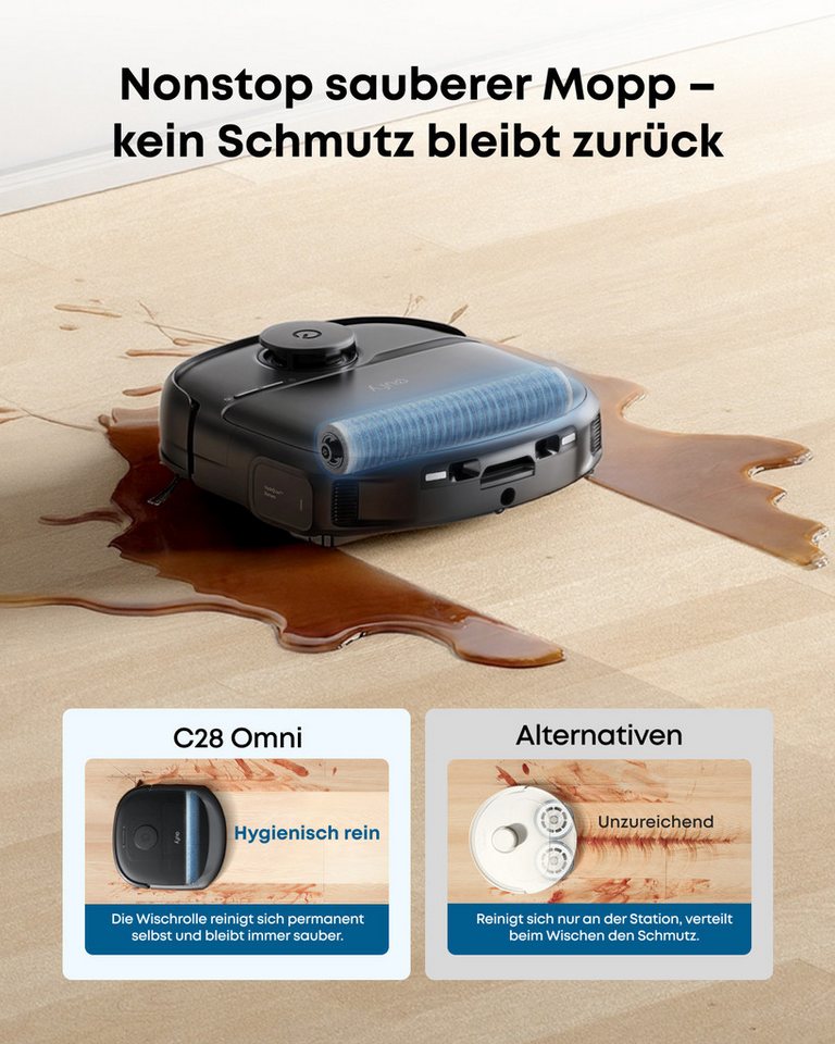 eufy Saugroboter C28 15000 Pa Turbo-Saugkraft,50°C-Heißlufttrocknung, 60 W, mit Beutel, HydroJet delbstreinigende Wischrolle, Omni-Station, Anti-Verwicklung Bild 4