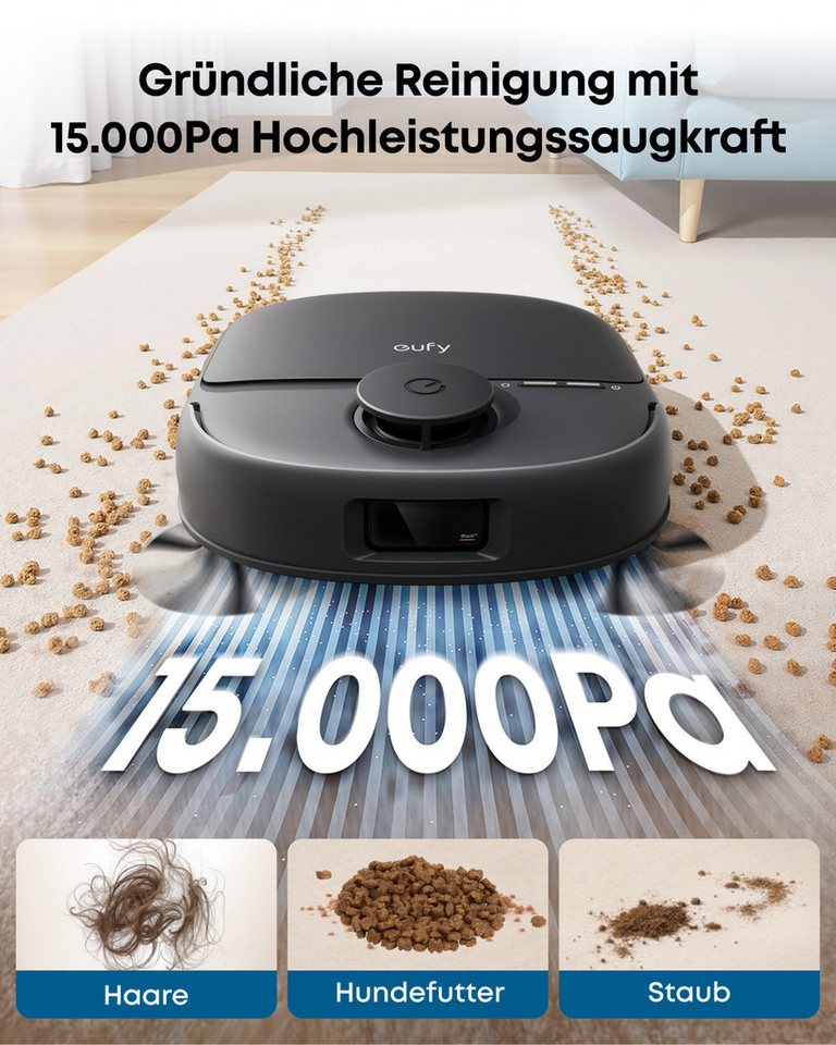 eufy Saugroboter C28 15000 Pa Turbo-Saugkraft,50°C-Heißlufttrocknung, 60 W, mit Beutel, HydroJet delbstreinigende Wischrolle, Omni-Station, Anti-Verwicklung Bild 5