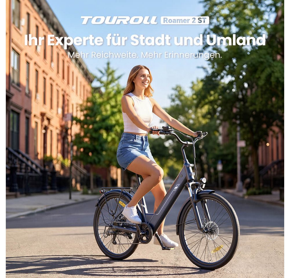 FORIDE E-Bike Trekkingrad Roamer 2 herausnehmbarer 561,6 Wh Akku bis 100 km, 7 Gang, Heckmotor, 561,6 Wh, Shimano 7‑Gang, Vorderrad‑Federgabel, Gepäckträger