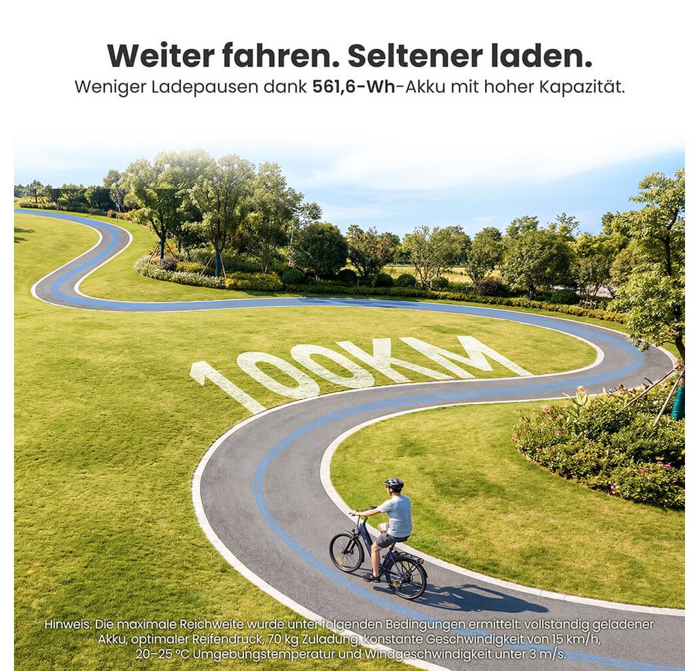 FORIDE E-Bike Trekkingrad Roamer 2 herausnehmbarer 561,6 Wh Akku bis 100 km, 7 Gang, Heckmotor, 561,6 Wh, Shimano 7‑Gang, Vorderrad‑Federgabel, Gepäckträger Bild 4
