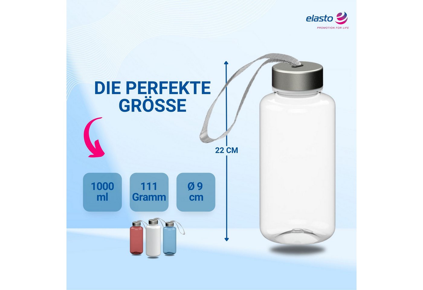 elasto Thermoflasche Trinkflasche 1L "Pure" auslaufsichere Wasserflasche Bild 2
