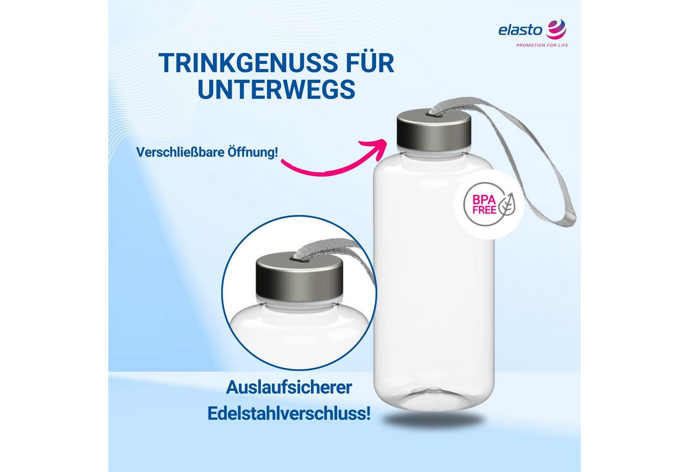 elasto Thermoflasche Trinkflasche 1L "Pure" auslaufsichere Wasserflasche Bild 3