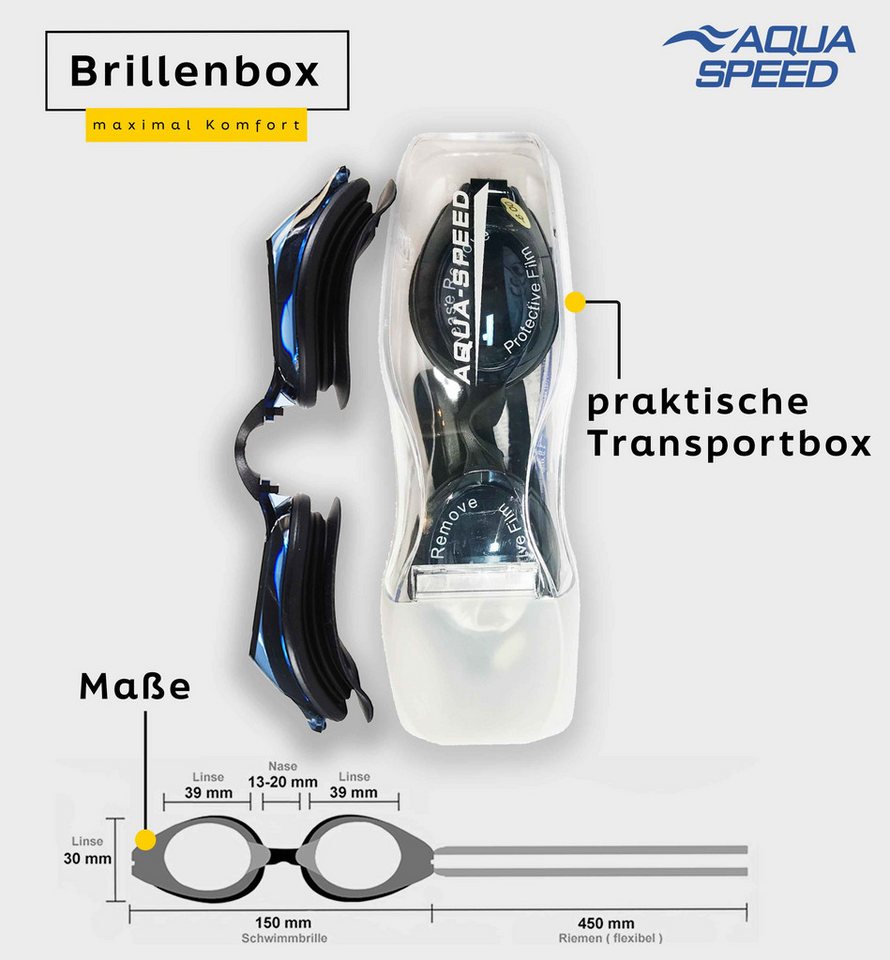 Aqua Speed Schwimmbrille mit Sehstärke für Kurzsichtige Dioptrien: -5.0 inkl. Box, (Lumina schwarz verspiegelte Gläser -5,0), Anpassbar für individuellen Sitz Bild 4