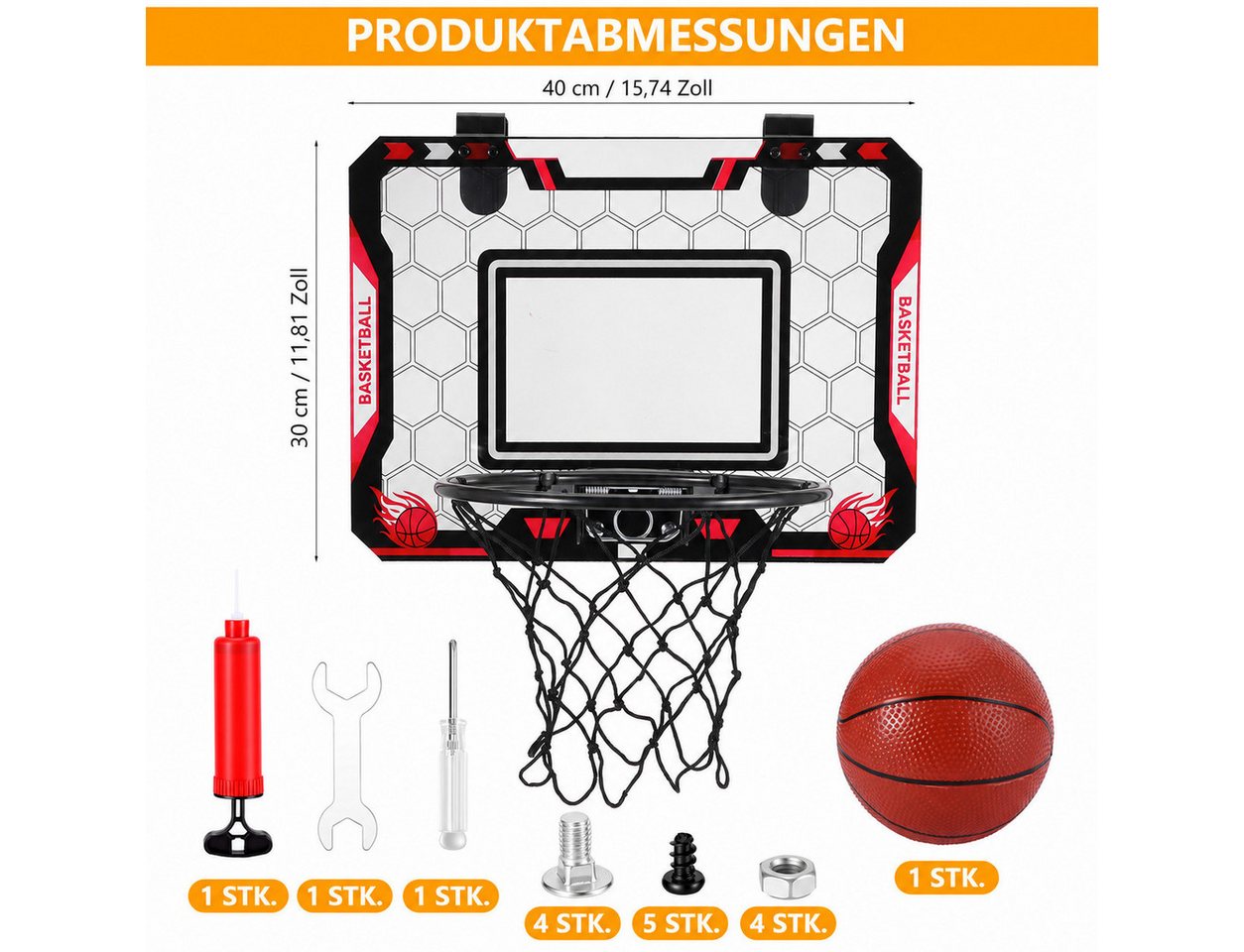 BlingBin Basketballkorb Indoor Kinder Basketball Set für Zimmer, mit Bällen und Luftpumpe (1er Set, 1-St., Mini-Basketballkorb 40 x 30 cm mit faltbarem Eisenring), Für Schlafzimmer/Büro/Außen/Pool, Basketball Spielzeug Geschenke