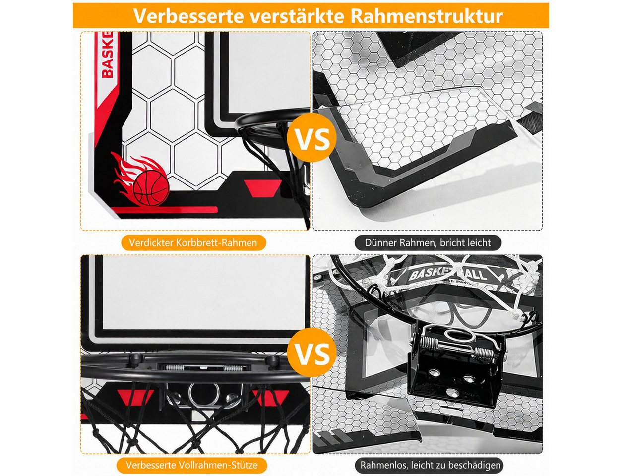 BlingBin Basketballkorb Indoor Kinder Basketball Set für Zimmer, mit Bällen und Luftpumpe (1er Set, 1-St., Mini-Basketballkorb 40 x 30 cm mit faltbarem Eisenring), Für Schlafzimmer/Büro/Außen/Pool, Basketball Spielzeug Geschenke Bild 3