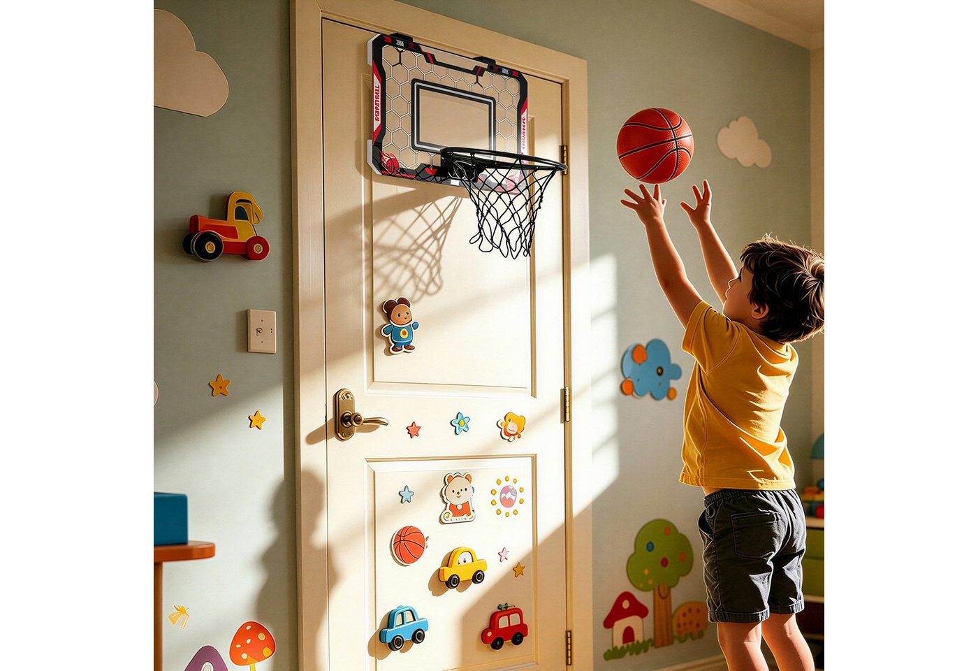 BlingBin Basketballkorb Indoor Kinder Basketball Set für Zimmer, mit Bällen und Luftpumpe (1er Set, 1-St., Mini-Basketballkorb 40 x 30 cm mit faltbarem Eisenring), Für Schlafzimmer/Büro/Außen/Pool, Basketball Spielzeug Geschenke Bild 5