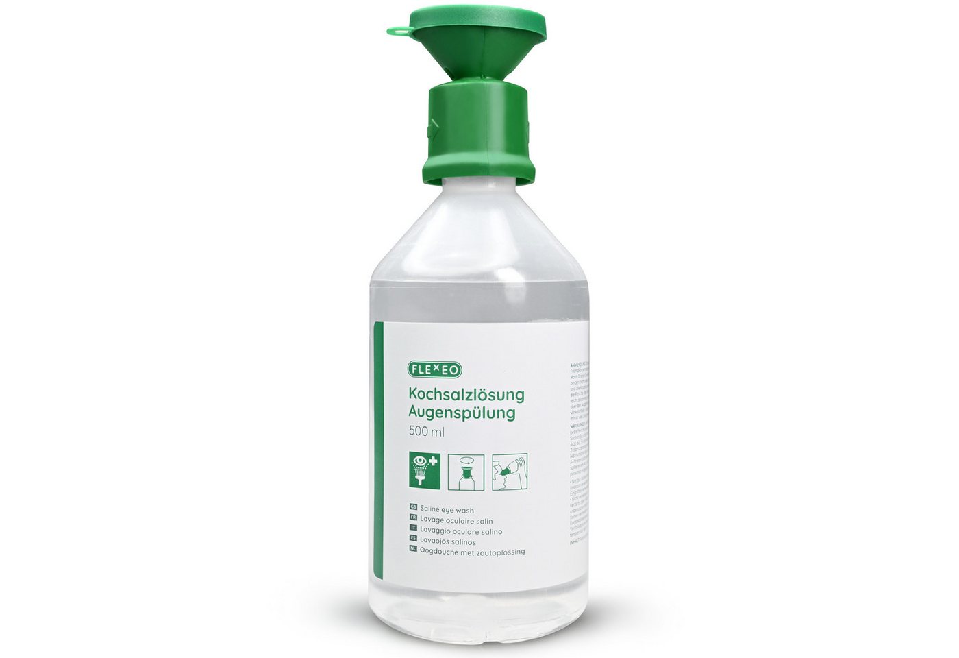 FLEXEO Erste-Hilfe-Set Augenspülflasche NaCl 500ml, (1 St), Augendusche mit Kochsalzlösung 0,9 Bild 3