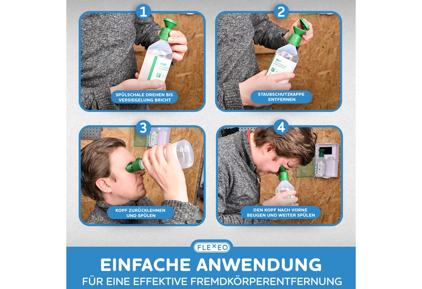 FLEXEO Erste-Hilfe-Set Augenspülflasche NaCl 500ml, (1 St), Augendusche mit Kochsalzlösung 0,9 Bild 4