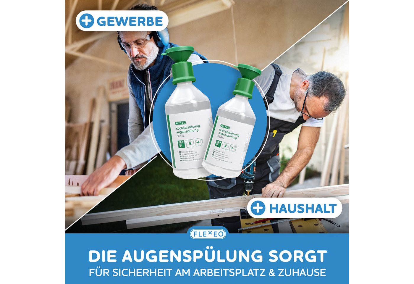 FLEXEO Erste-Hilfe-Set Augenspülflasche NaCl 500ml, (1 St), Augendusche mit Kochsalzlösung 0,9 Bild 5