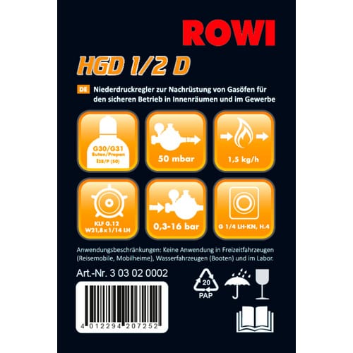 ROWI Gas-Druckregler »HGD 1/2 D« mit doppelter Überdrucksicherung