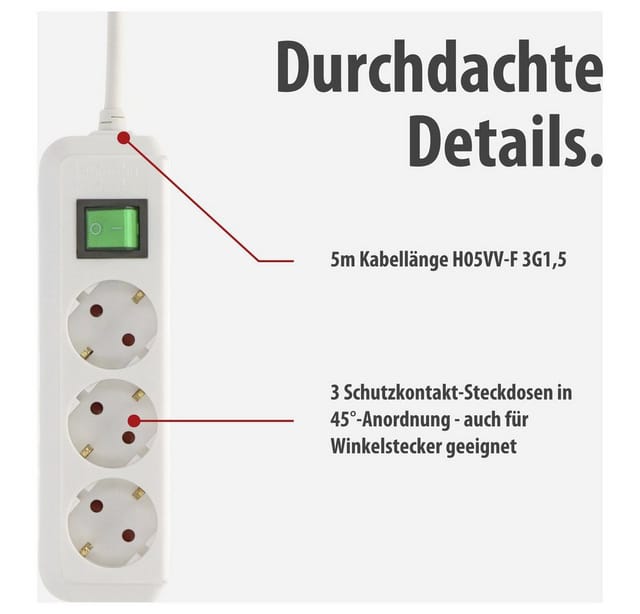 brennenstuhl® Steckdosenleiste »Eco Line 1152920«, weiß, 240 V, Kabellänge: 5 m - weiss