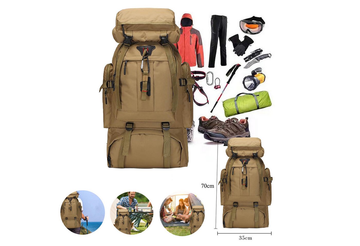 OKWISH Wanderrucksack Reiserucksack Sportrucksack Rucksäcke Taktischer Rucksack Wasserdicht (80L Camping Outdoor leicht Trekkingrucksack, 1-tlg., verstellbarer Brustgurt, Separatem Schuhfach, mit Laptopfach), für Herren Damen Teenager Freizeit Arbeit Bergsteigen Jagd Trekking