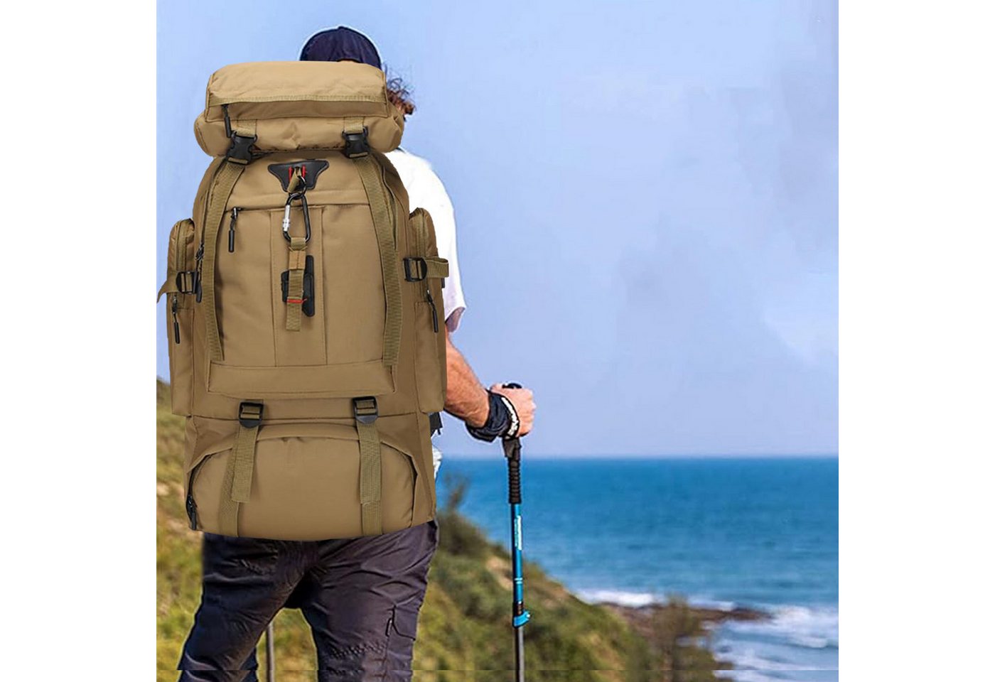 OKWISH Wanderrucksack Reiserucksack Sportrucksack Rucksäcke Taktischer Rucksack Wasserdicht (80L Camping Outdoor leicht Trekkingrucksack, 1-tlg., verstellbarer Brustgurt, Separatem Schuhfach, mit Laptopfach), für Herren Damen Teenager Freizeit Arbeit Bergsteigen Jagd Trekking Bild 3
