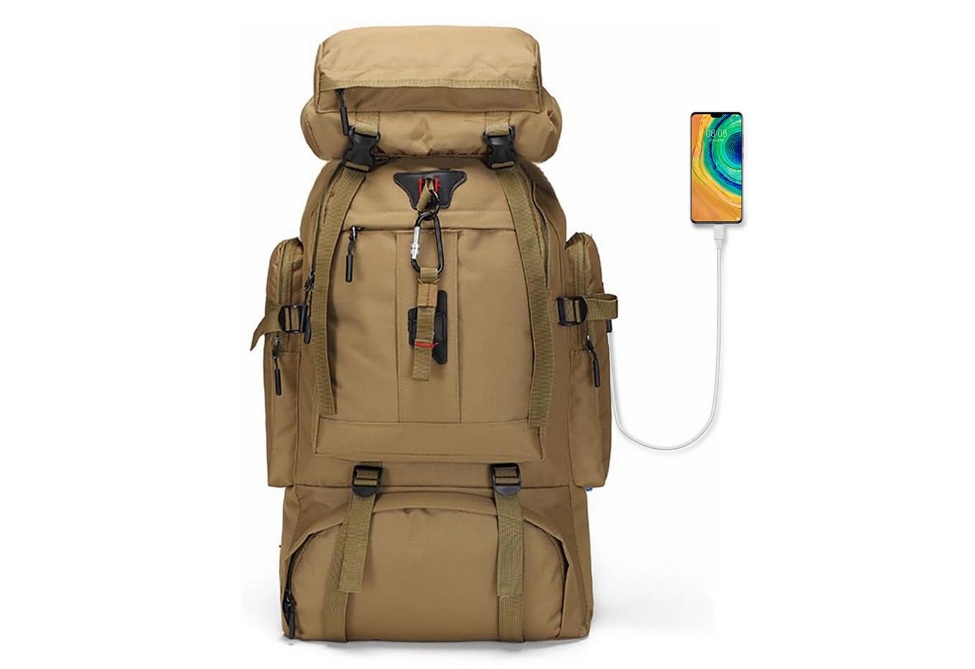 OKWISH Wanderrucksack Reiserucksack Sportrucksack Rucksäcke Taktischer Rucksack Wasserdicht (80L Camping Outdoor leicht Trekkingrucksack, 1-tlg., verstellbarer Brustgurt, Separatem Schuhfach, mit Laptopfach), für Herren Damen Teenager Freizeit Arbeit Bergsteigen Jagd Trekking Bild 4