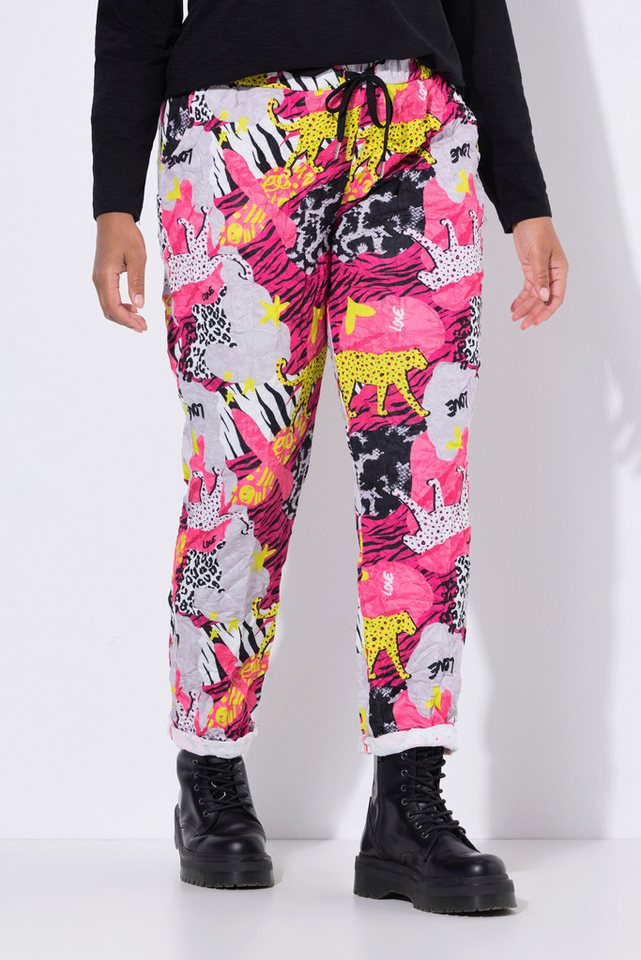 Angel of Style Funktionshose Crinkle-Hose Loose Fit Crincle Animalpatch-Muster